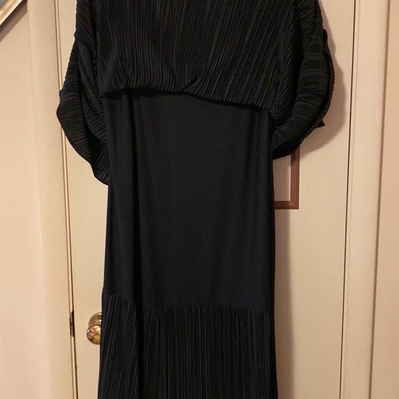 Black Layered Dress, Gold Sequin Collar, Asymmetrical Hem - Picture 3 of 4